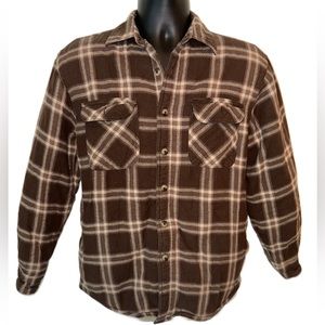 Wrangler Flannel Sherpa Shacket Jacket Brown Plaid Button Down